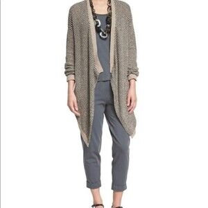 EILEEN Fisher Classic Boucle Stripe Cardi, Taupe/Black Stripe ,Size Medi…